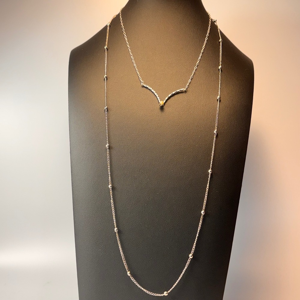 Vintage Layered Necklaces Silver Tone Chevron Station Chain Minimalist Boho Y2K